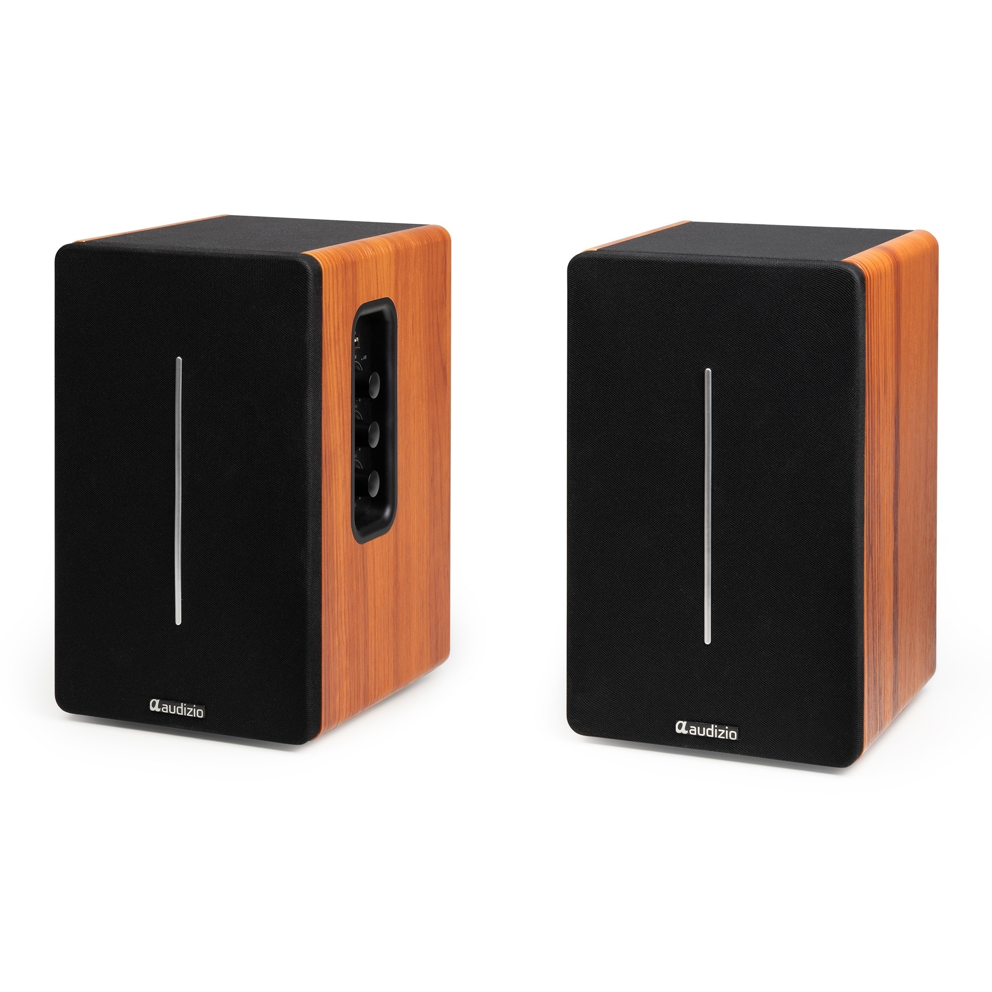 Set 2 boxe active Hi-Fi de raft, 4", 60W RMS, Bluetooth/USB, maro lemn, Audizio KS01B