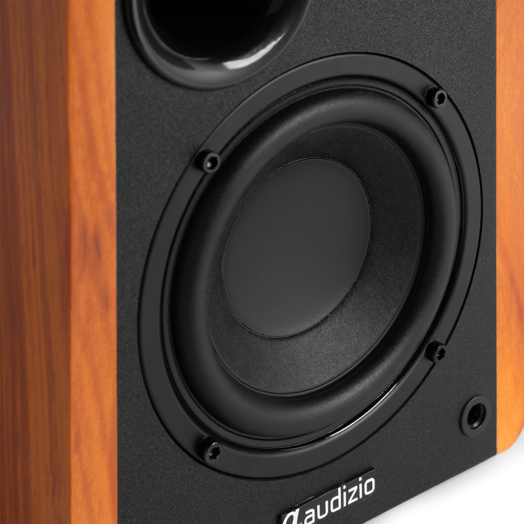 Set 2 boxe active Hi-Fi de raft, 4", 60W RMS, Bluetooth/USB, maro lemn, Audizio KS01B