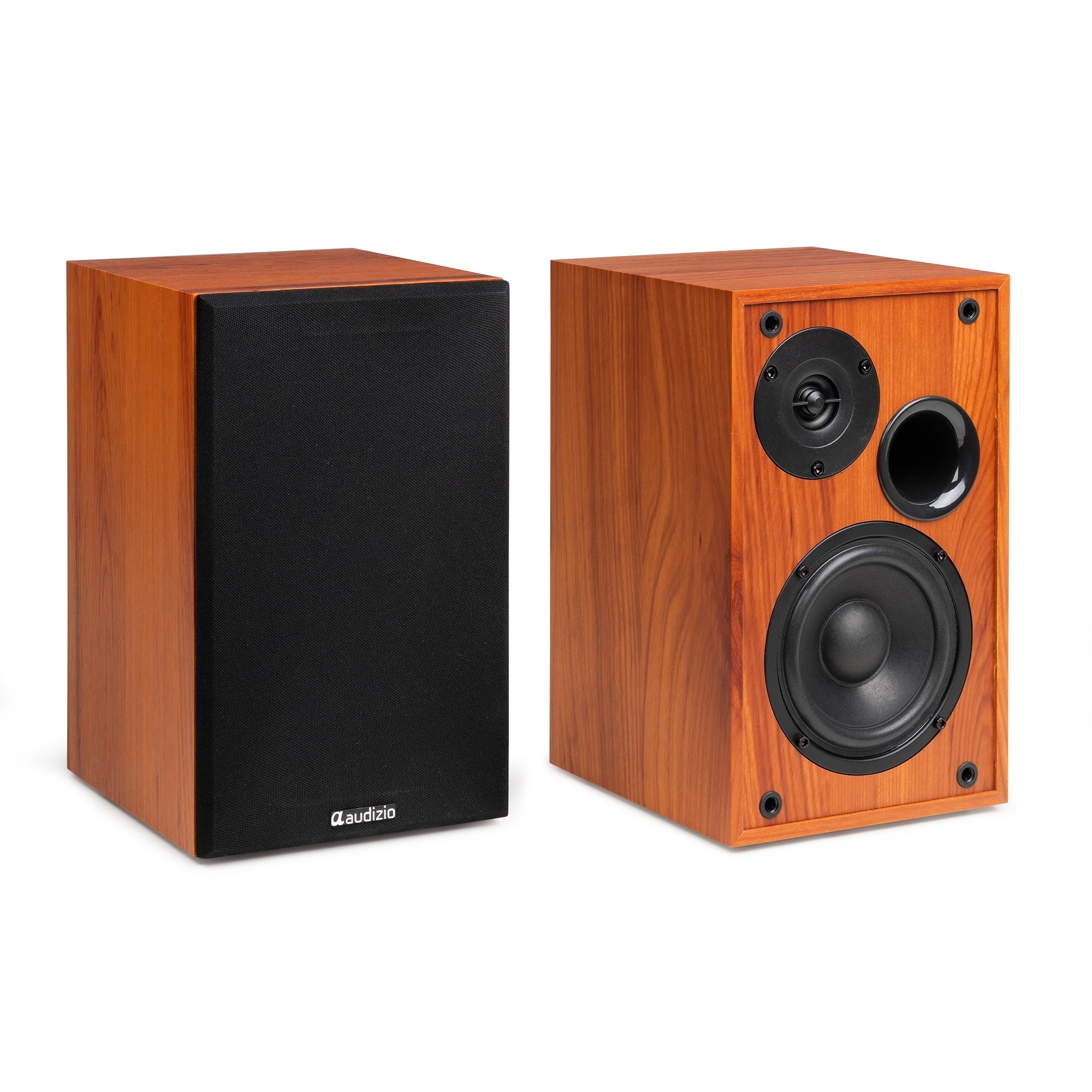 Set 2 boxe active Hi-Fi de raft, 4", 40W RMS, Bluetooth, maro lemn, Audizio KS02