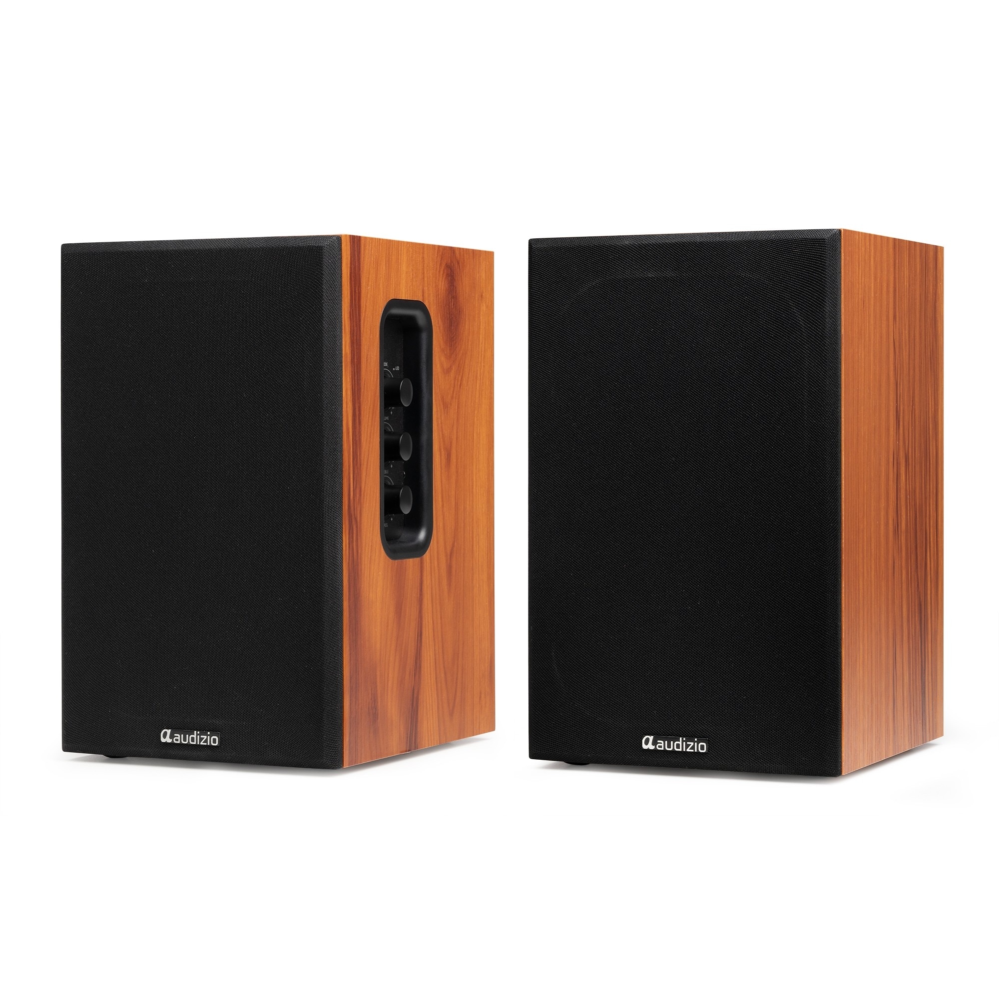 Set 2 boxe active Hi-Fi de raft, 4", 40W RMS, Bluetooth, maro lemn, Audizio KS02