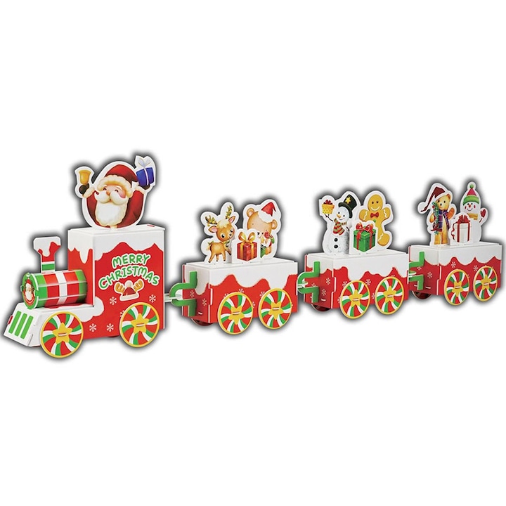 Trenulet cu Jucariile lui Mos Craciun pentru Cadouri, Puzzle 3D, 60 x 6 x 17 cm, pentru baieti si fete, 6 ani+, bebeLOGIC™