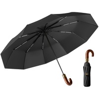Umbrela de Lux pliabila, Brillsten®, Deschidere Automata, Diametru 125 cm doua persoane, U Maner clasic de lemn, 10 tije fibra de sticla, Protectie UV & Ploaie, Unisex, Compact, Usoara, Negru