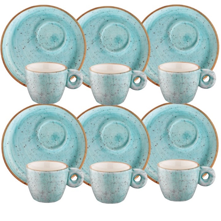 Set 6 cesti cu farfurioare, cafea din portelan Bonna Aqua 70ml