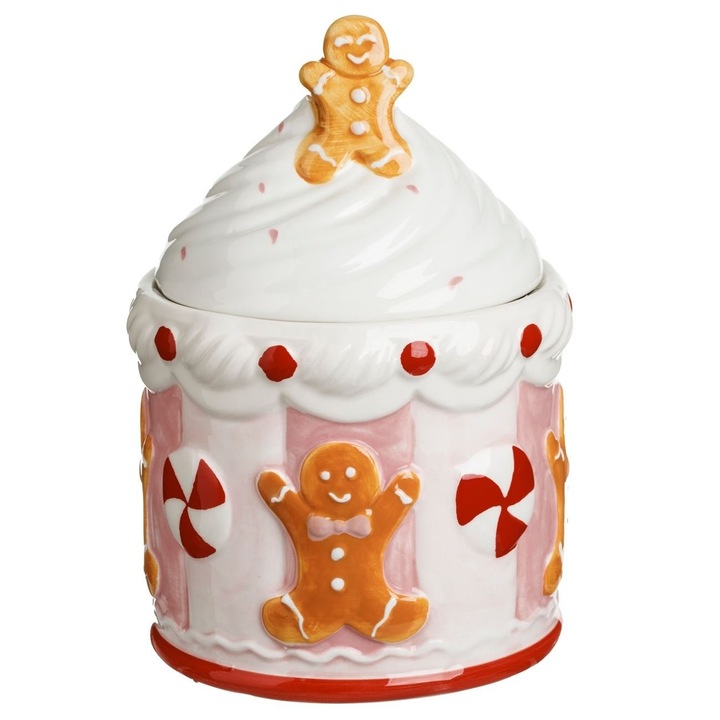 Cutie biscuiți Craciun, Shopiens, ceramică, brioasă om de turta dulce, roz, 30x20cm