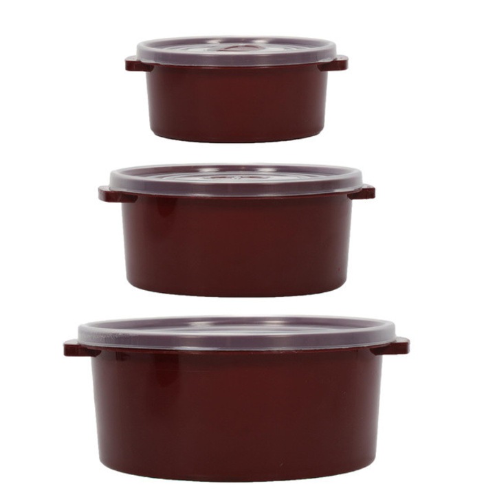 Set containere pentru alimente pentru microunde, EH Excellent Houseware, rotunde, 3 dimensiuni, bordo, 500ml-2000ml
