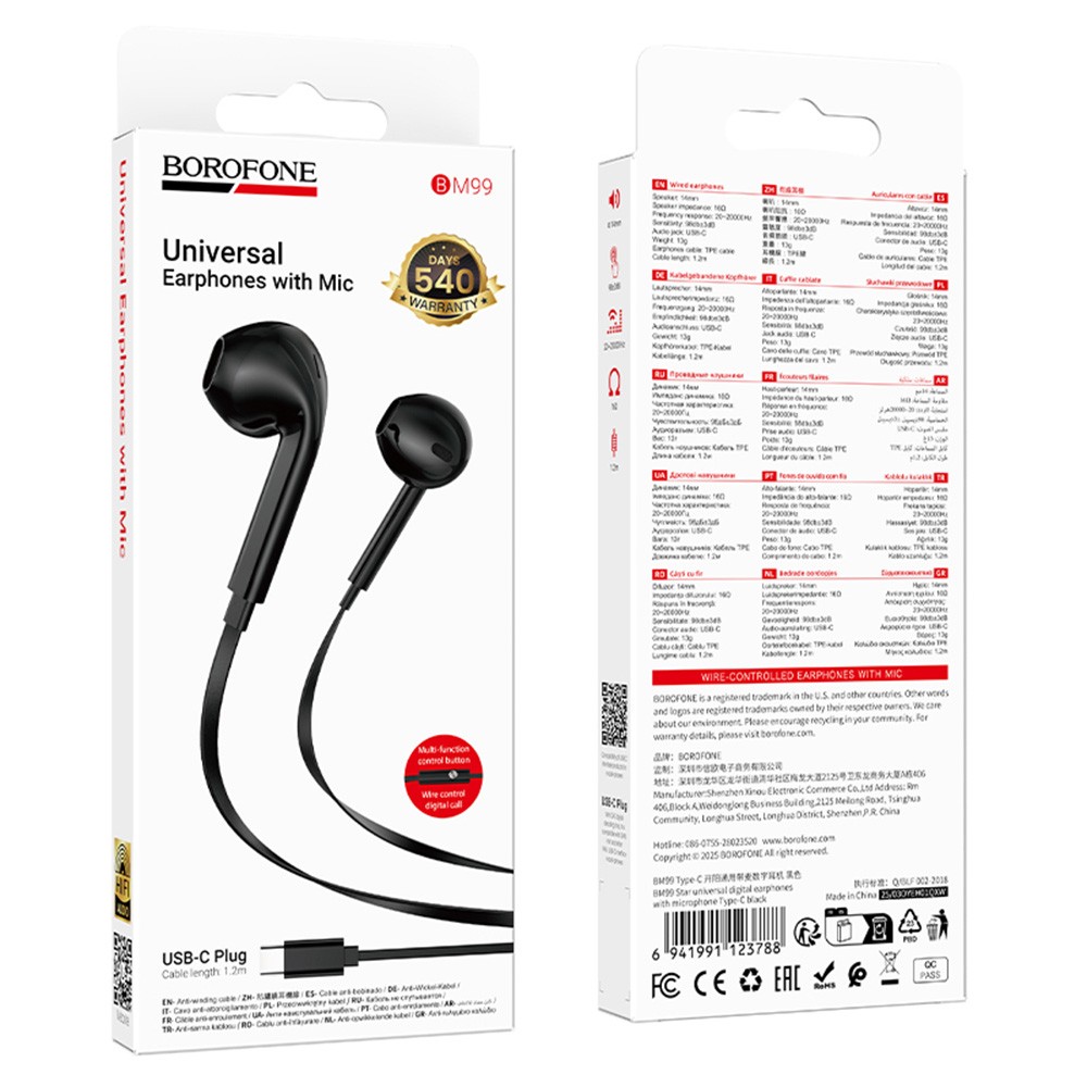 Casti Stereo In Ear Mufa Usb-C, Compatibile cu iPhone Seria 14/15/16/17, Samsung, Oppo, Xiaomi, Cu Microfon Pe fir, Negru