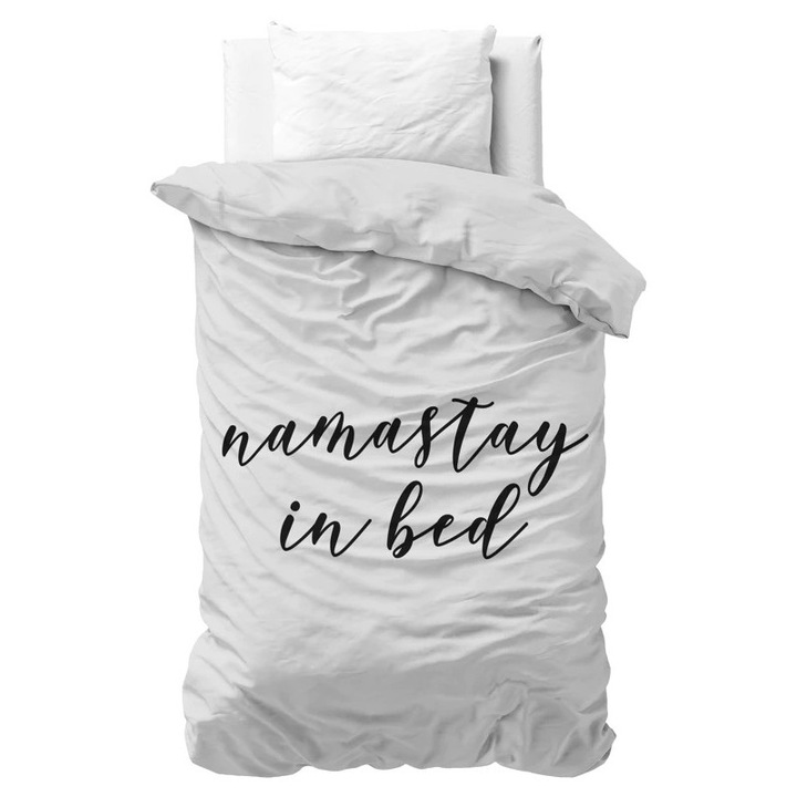 Sleeptime ágyneműgarnitúra, 1× paplanhuzat 140×200/220 cm, 1× párnahuzat 60×70 cm, 100% mikroszálas, hipoallergén, Essentials Namastay Alba minta, fehér szín