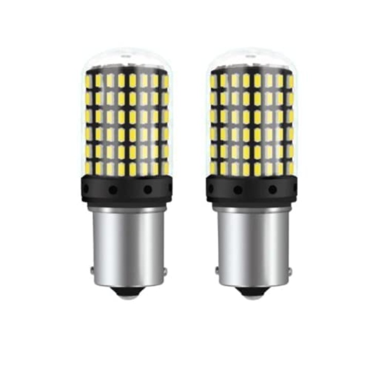 Комплект 2 LED крушки BA15S 1156, 144 SMD, жълти/кехлибарени, 6500K