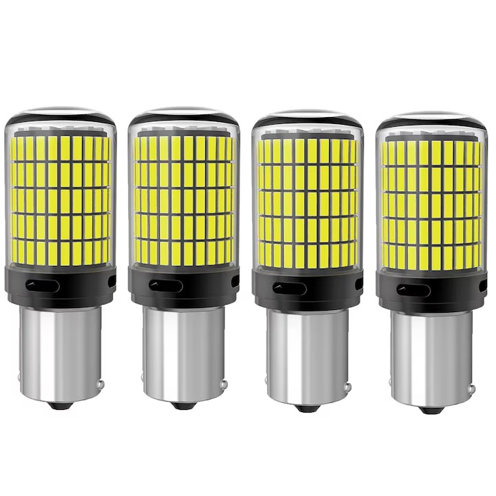 4 db LED izzó készlet 1156/BA15S P21W 3014, 144 SMD LED, fehér, tolató, irányjelző, féklámpa