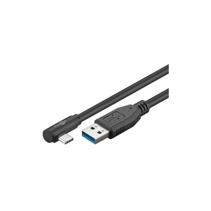 Cablu Date si Incarcare USB-A la USB-C 3.0, Unghi 90 de Grade, negru, Goobay
