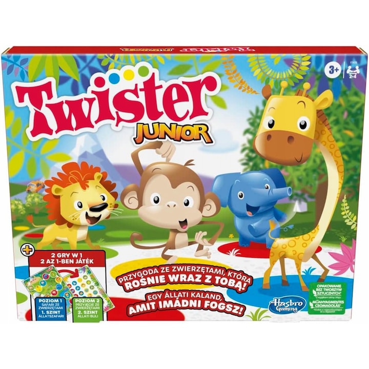 Társasjáték, Hasbro Gaming, Twister Safari 2 az 1-ben, 2 szint, többszínű, 3 éves kortól
