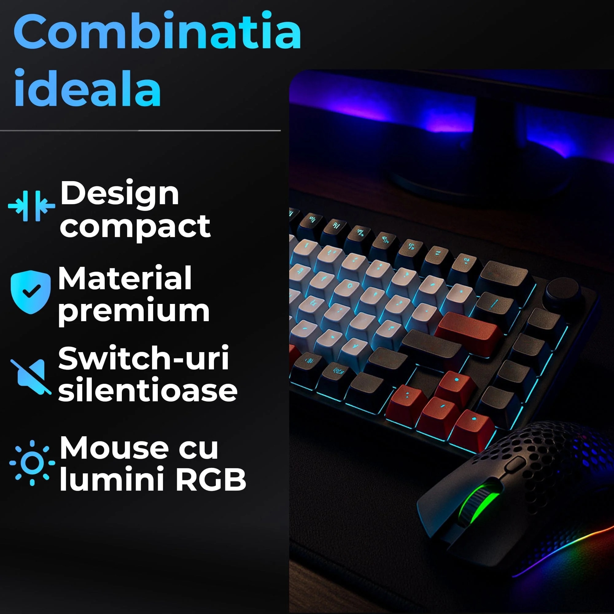 Set Gaming Timebox – Tastatura Mecanica Gaming Timebox, 75%, Lumini LED ...