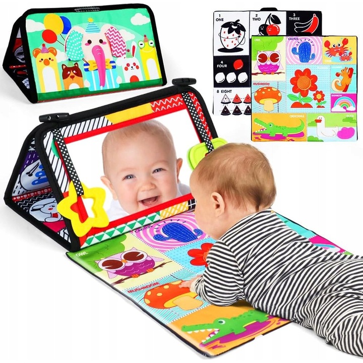 Активна гимнастика за бебета, 3 в 1, с огледало, контрастни цветове, сгъваеми размери