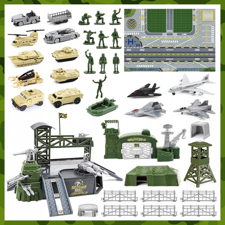 Set jucarii militare DeAO, baza militara, tanc, elicopter, 38 accesorii