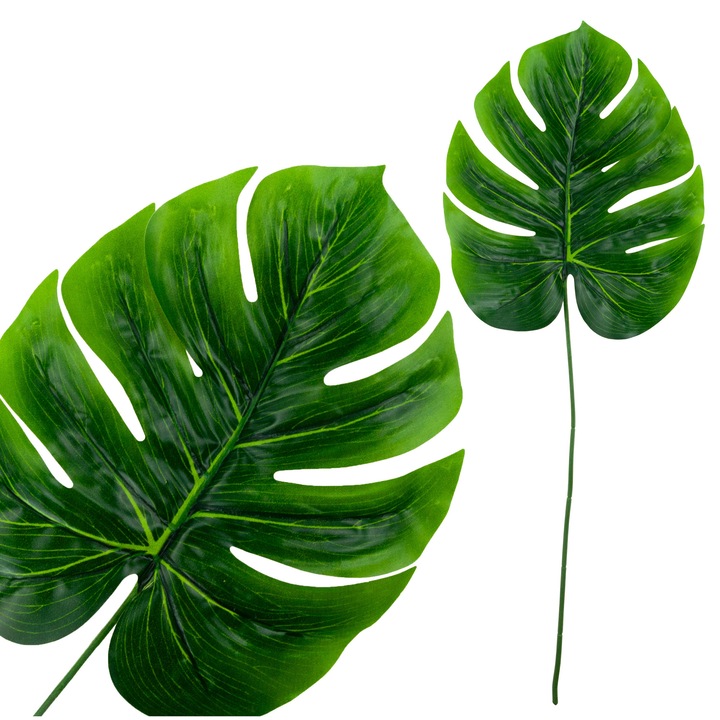 Mű monstera ág, zöld, 49 cm, valósághű anyag, hajlítható, dekorációs készlet