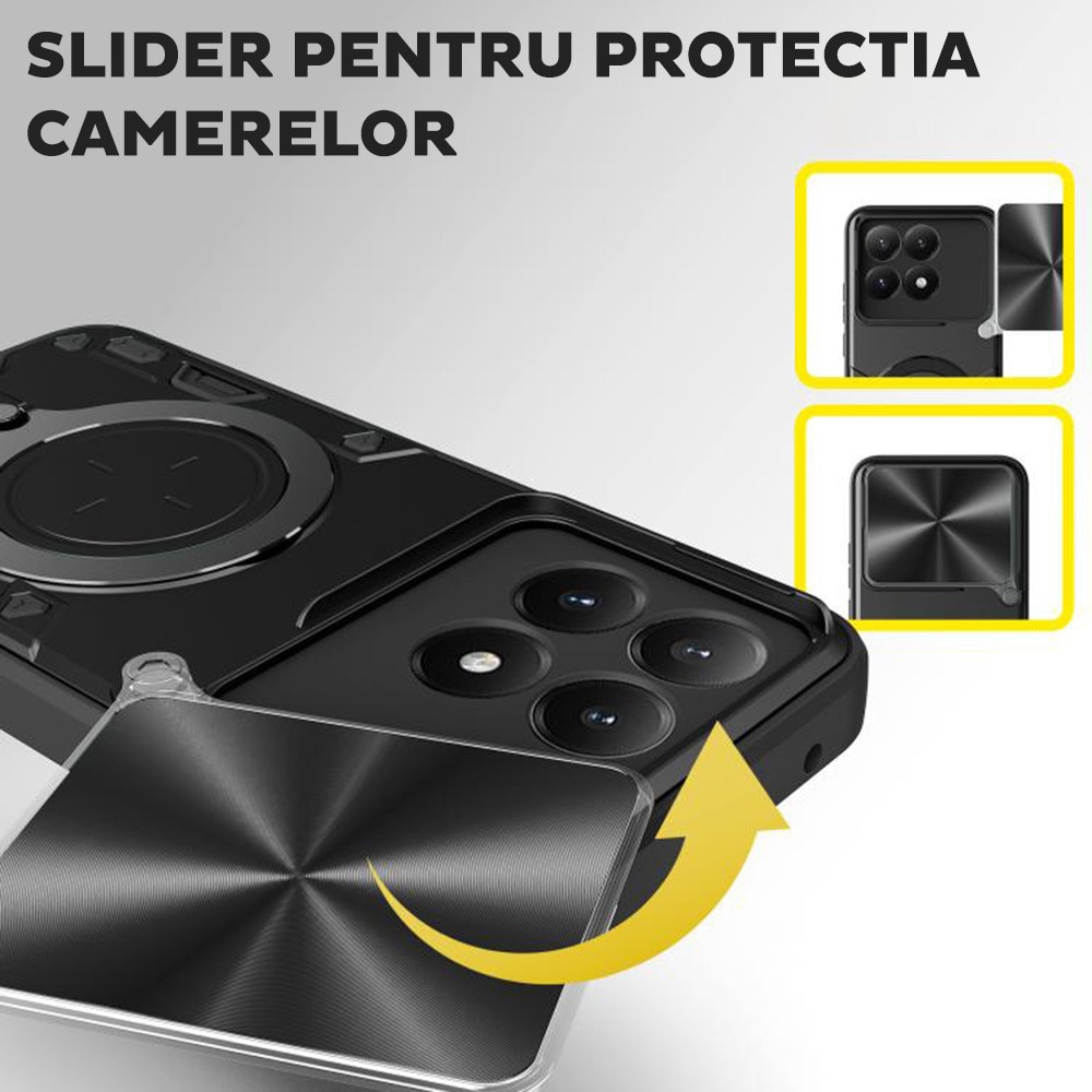 Husa pentru OnePlus Nord 6, CamGuard Pro Kickstand, Slider Camera, Antisoc, Protectie Superioara, Negru