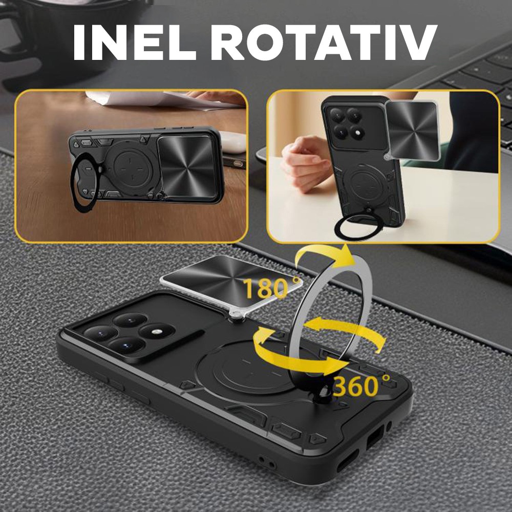Husa pentru OnePlus Nord 6, CamGuard Pro Kickstand, Slider Camera, Antisoc, Protectie Superioara, Negru