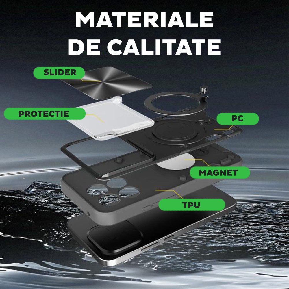 Husa pentru OnePlus Nord 6, CamGuard Pro Kickstand, Slider Camera, Antisoc, Protectie Superioara, Negru