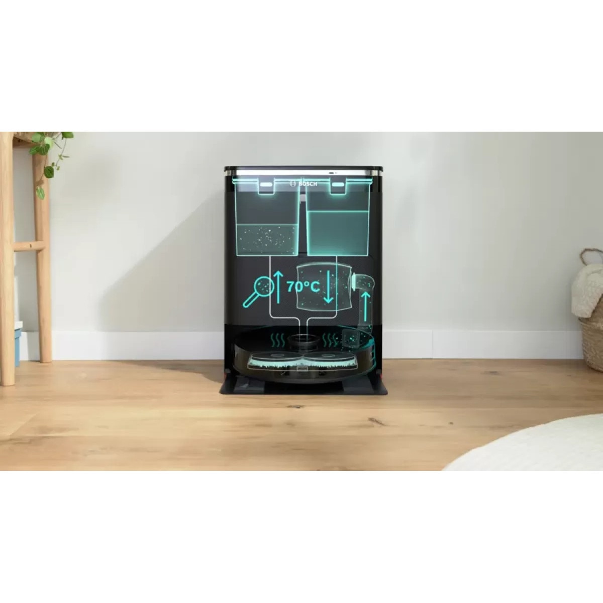 Aspirator Robot Bosch Spotless Max BCRDW3BX, Functie Mop, 11.000 Pa, Negru