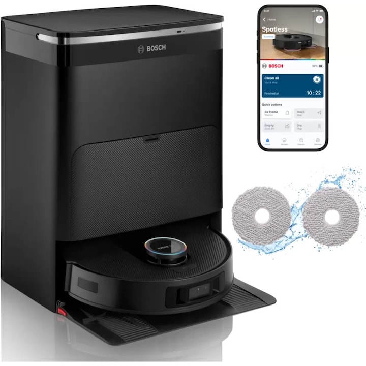 Robotporszívó Bosch Spotless Max Cam BCRDW3BX felmosó funkcióval, automata állomás, fekete