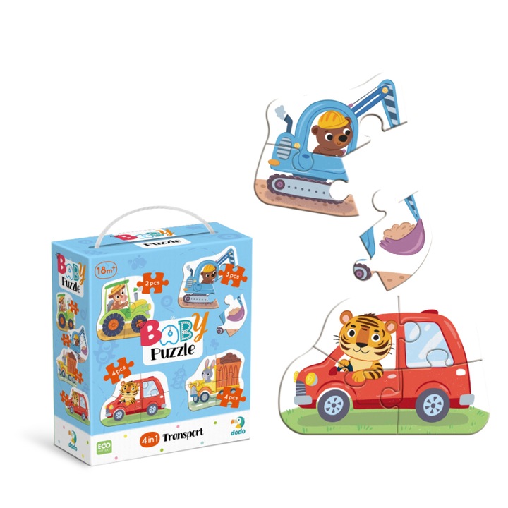 Puzzle Dodo, set 4 in 1, transport, 12x11cm, 4 imagini