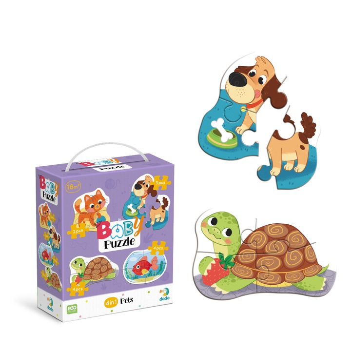 Puzzle Dodo Baby 4 in 1, animale de companie, 12x11cm, set 4 imagini