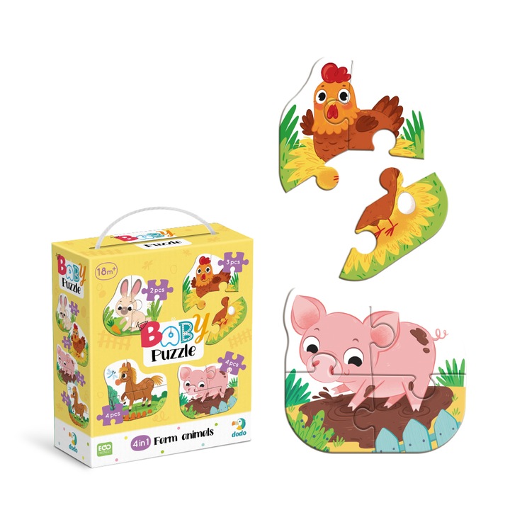 Puzzle DODO, set 4 in 1, animale de ferma, 12x11cm