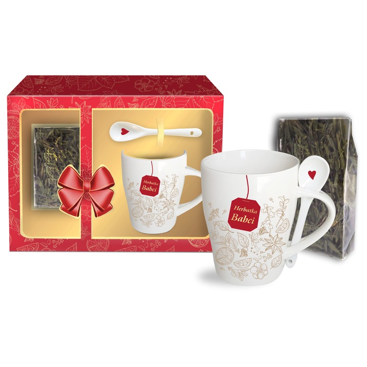 Bögre kanállal 300ml, Luka, teás készlet, többszínű