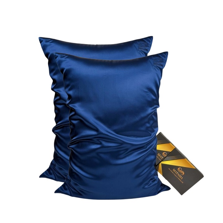 Комплект двойни калъфки – 2 калъфки от 100% естествена черничева коприна 22 Momme, 50×70 см, кралско синьо – против бръчки и начупване – първокласно качество – Matasia®