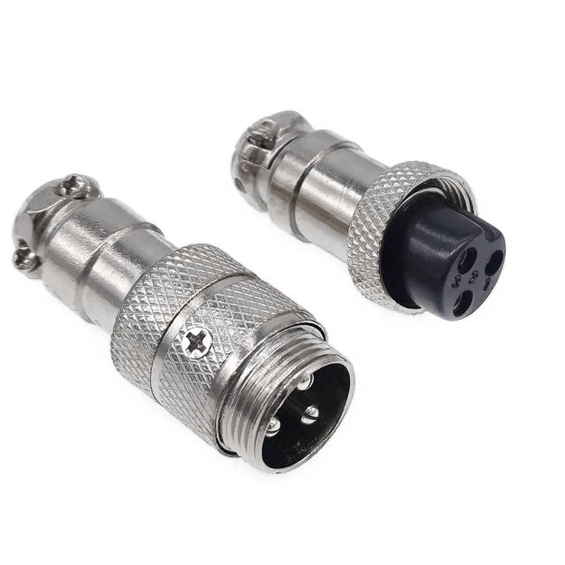 Set Mufa / Conector Aviatie GX16 3 Pini, Mama + Tata, Cupru / Zinc