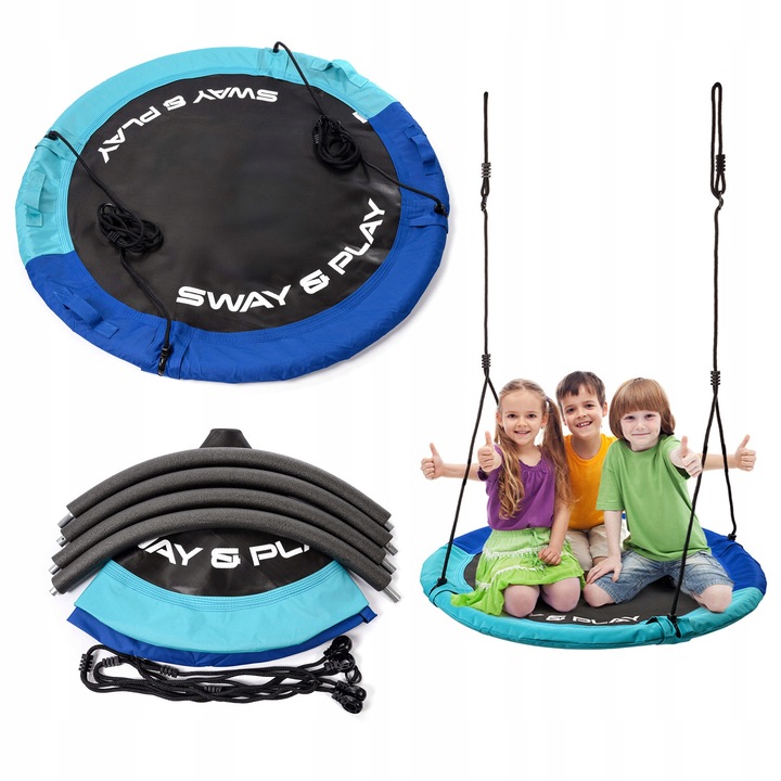 Leagan De Gradina Tip Cuib De Stork, Meteor, Diametru 130 cm, Capacitate Maxima 150 Kg, Material Cadru Otel Galvanizat, Material Sezut Pp, 130x120 - 165x5 cm, Albastru