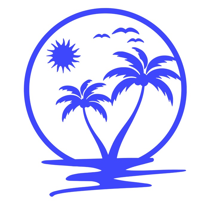 Sticker decorativ auto, rezistent, Hawai time, palmieri, 18cm, albastru