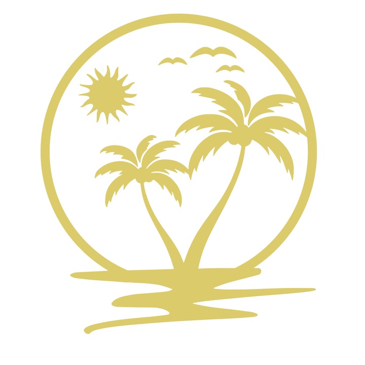 Sticker decorativ auto, rezistent, Hawai time, palmieri, 18cm, auriu