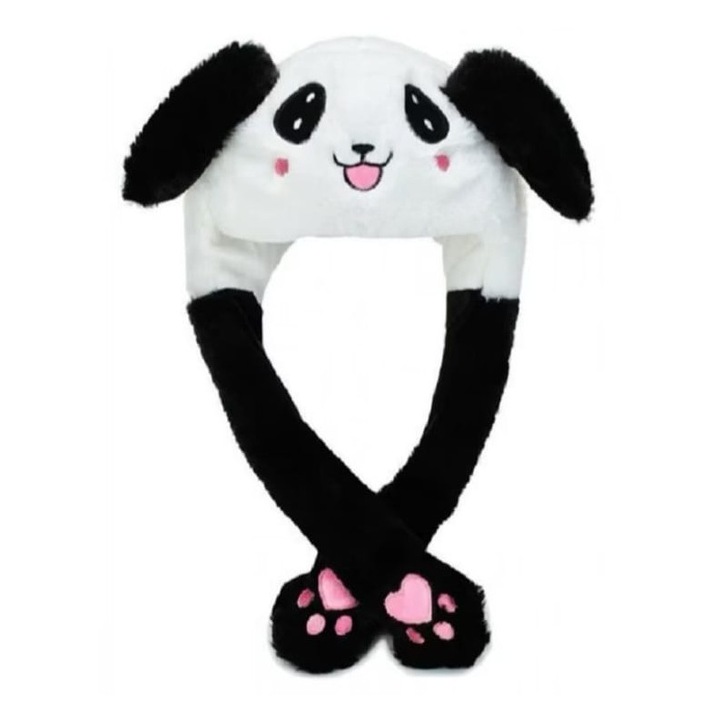 Caciula pentru copii, model Ursulet Panda, leduri si miscari din urechi, multicolor