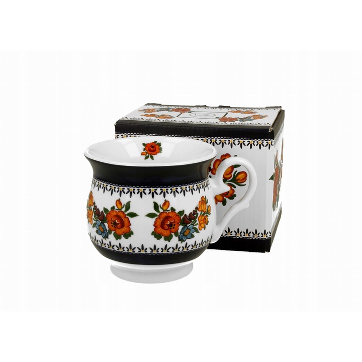 Cana Retro INDIGO 2, 530 ml, Portelan New Bone China, Flori Portocalii