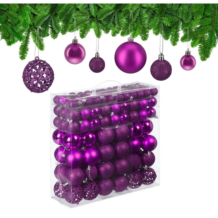 Set 150 Globuri de Craciun, Relaxdays, mov