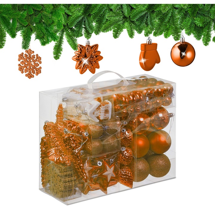 Set 100 Globuri de Craciun Relaxdays, portocaliu, 10 modele
