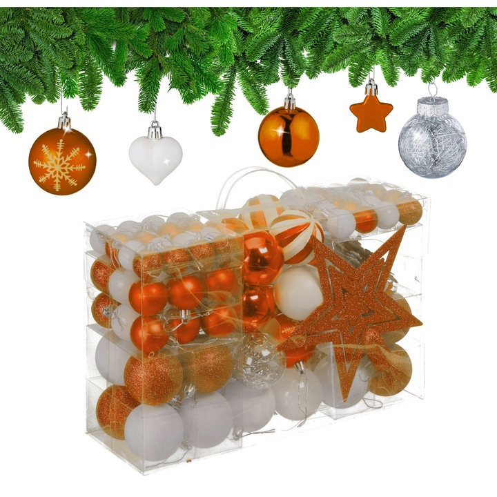 Set 101 Globuri de Craciun, Relaxdays, portocaliu/alb