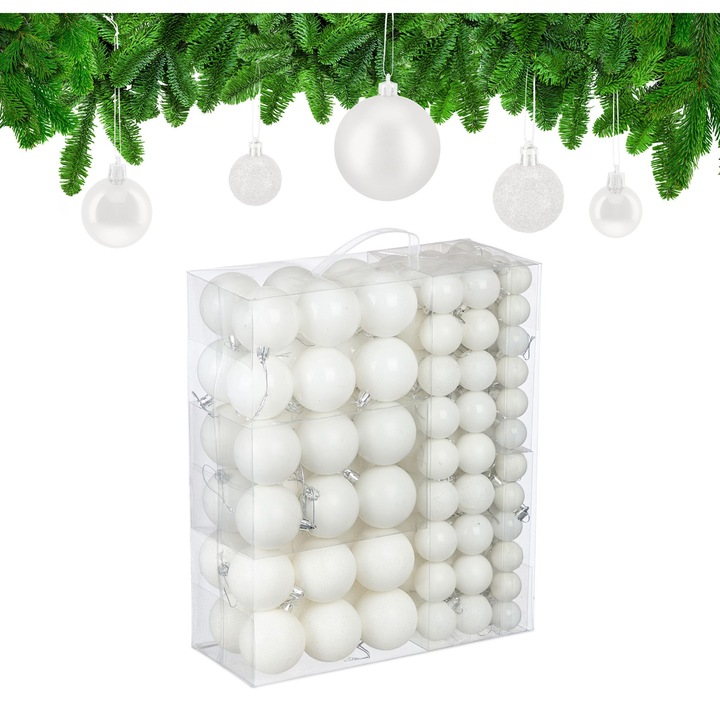 Set 138 Globuri de Craciun, Relaxdays, alb