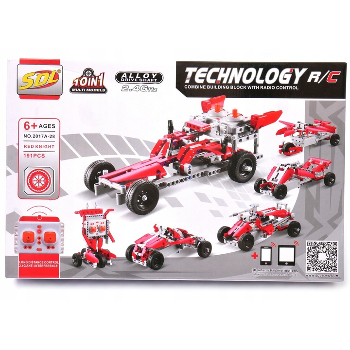 Set Constructii Masina Sport RC 10 in 1, 191 Piese, 6+ Ani