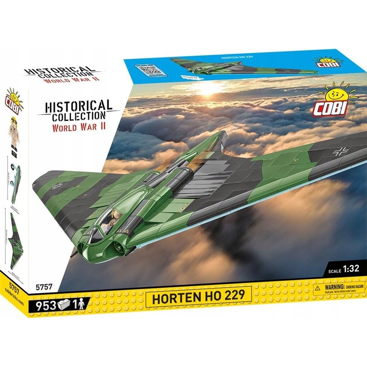 Set Constructie Cobi Horten Ho 229 WW2, 953 piese, figurina pilot