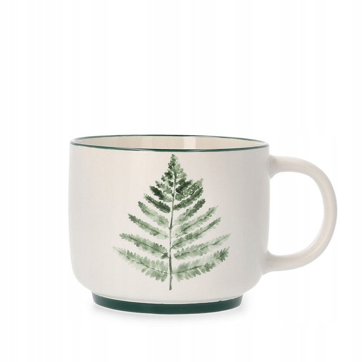 Cana Homla BLYDE, 350ml, portelan alb, frunza de feriga, colectia ORGANIC FOREST, 10x8cm