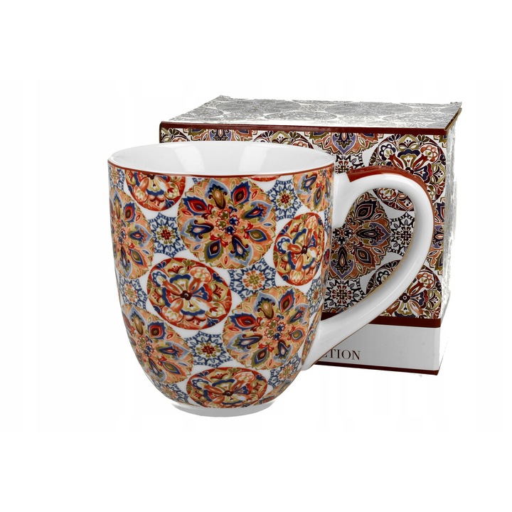 Cana portelan XXL DUO Ganika Red, etnic floral, multicolor, 1000ml