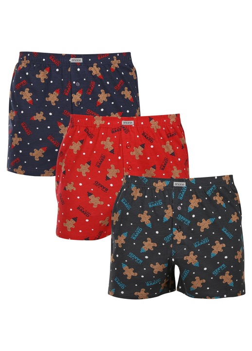Set 3 boxeri barbati Andrie, multicolori, 100% bumbac, croiala lejera, model turta dulce