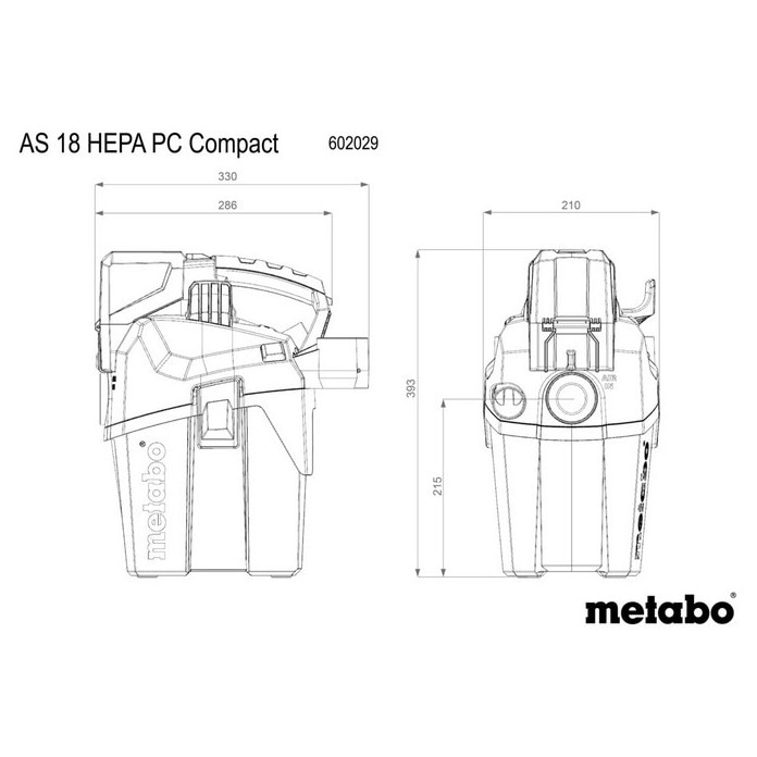 Aspirator fara fir Metabo, AS 18 HEPA PC Compact, 2100 l/min, 6 l, 2.5 m, fara acumulator