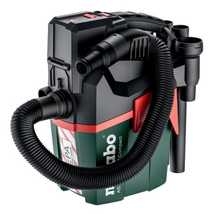 Aspirator fara fir Metabo, AS 18 HEPA PC Compact, 2100 l/min, 6 l, 2.5 m, fara acumulator