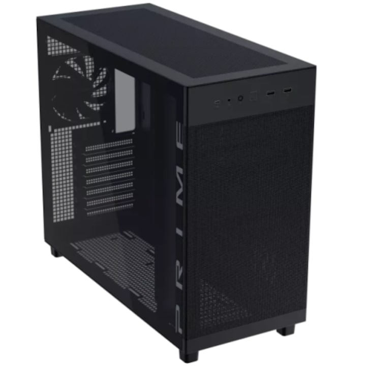 ASUS Prime AP303 TG ház, Tápegység nélkül, Middle Tower, Edzett üveg, Fekete