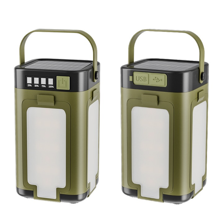 Lampa solara de camping, 2000mAh, 6 niveluri de iluminare, impermeabil IPX4, 12x7x7cm