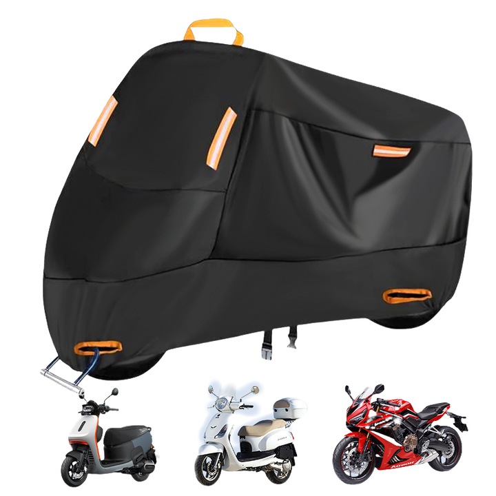 Husa motocicleta, impermeabila si rezistenta la soare, neagra, 210D-L, 220x95x110cm