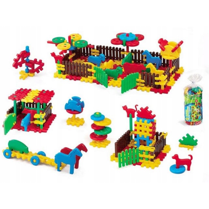 Комплект кубчета вафли "Ферма", 240 части, Marioinex, 18 месеца+